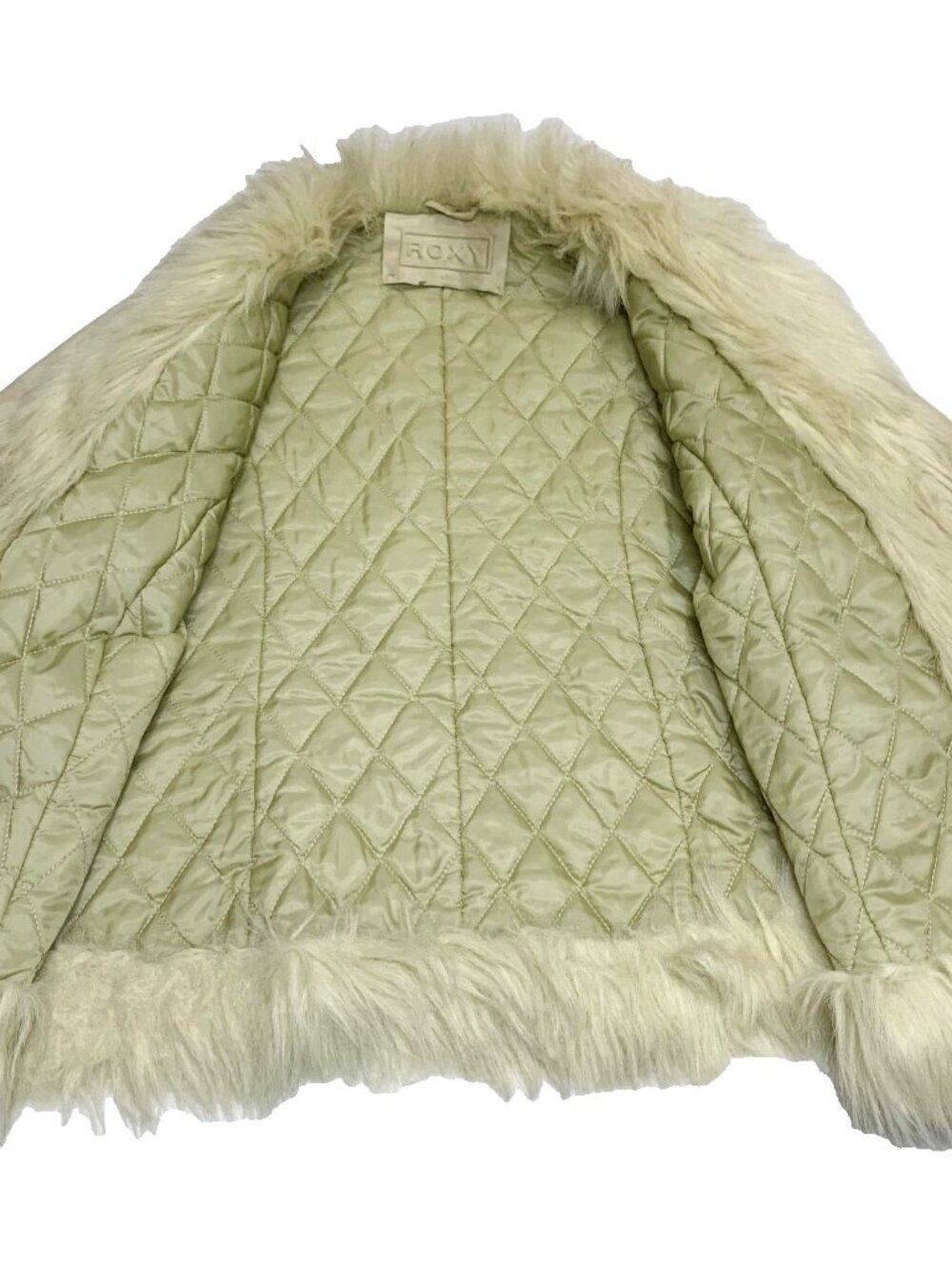 Vintage Roxy Faux Fur Trim Suede Jacket Y2K Boho Penny Lane Style Size L Beige - Picture 5 of 9